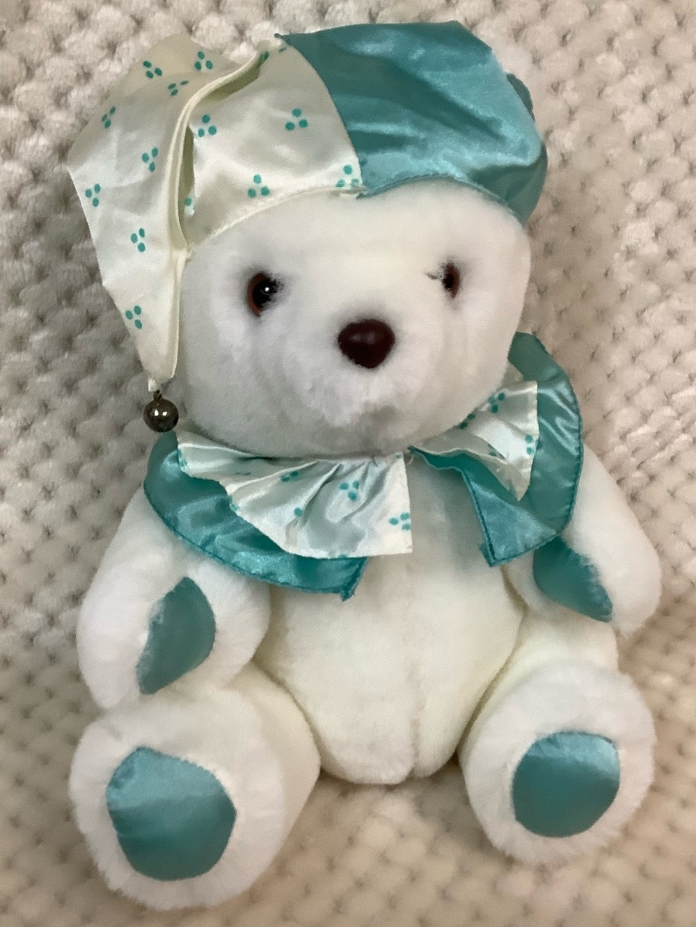 Vintage 1986 Applause Wallace Berrie Plush White Bear in Jester Outfit Rare HTF
